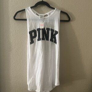 PINK (VS) White Tank Top with Braided Back Detail